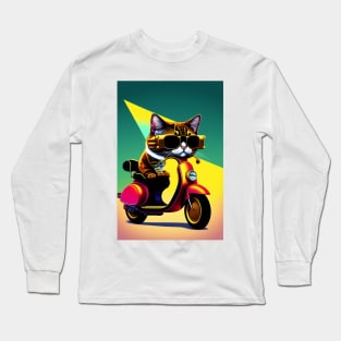 Cute Cats Riding Vespa with Sunglasses Long Sleeve T-Shirt